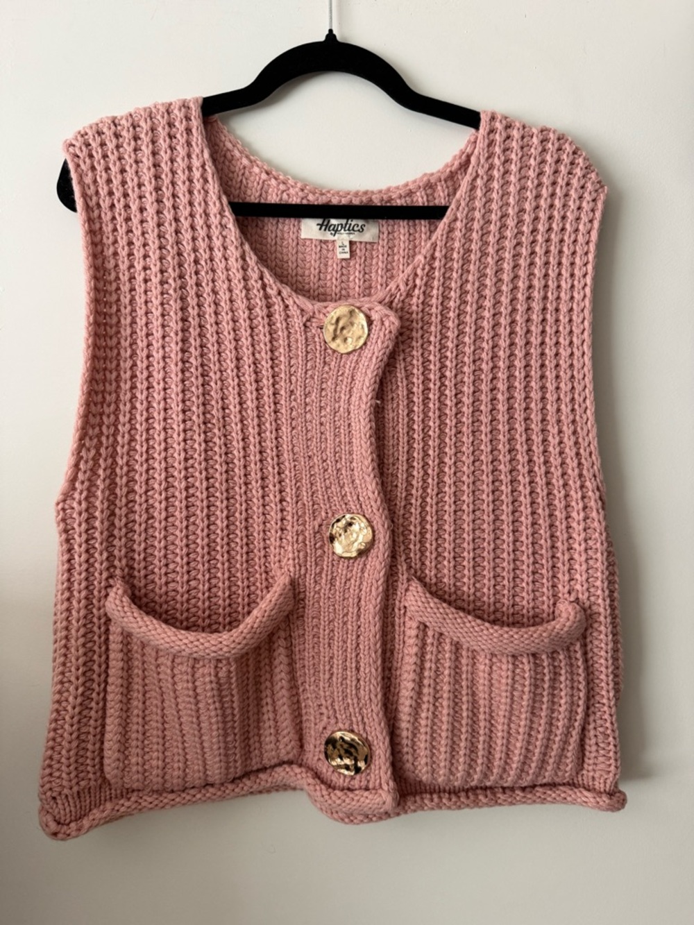Haptics Pink Chunky Knit Button-Front Vest